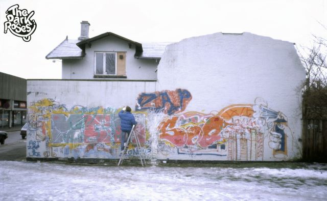 Work in Progress: Magnificent Graffiti made by Sonic by DJ Typhoon, Soe by Dozo and Doggie by Doe - The Dark Roses - Glostrup, Denmark 1988